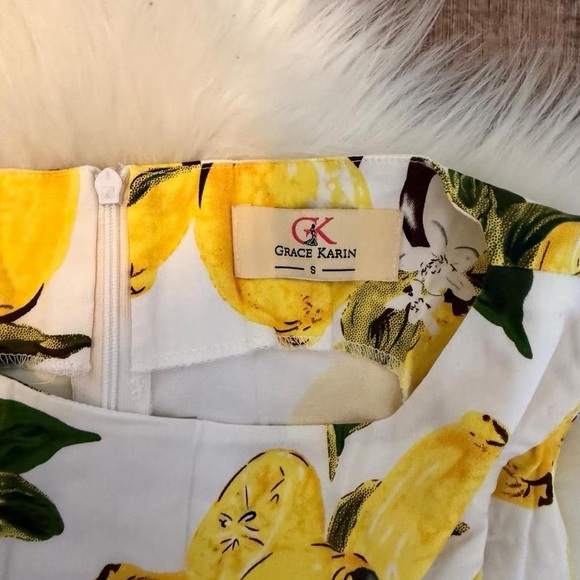 Grace Karin White Lemon Print Fit & Flare Midi Dress - Picture 3 of 6